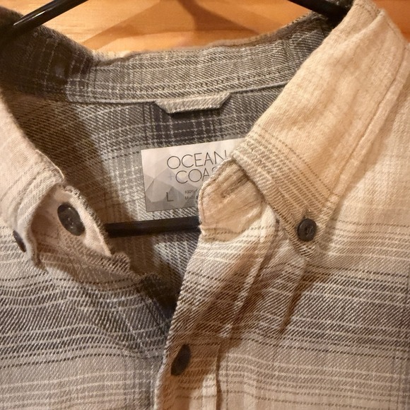 Ocean Coast Shirt Mens Large Orca Grey/White Plaid Flannel Button - Picture 4 of 6